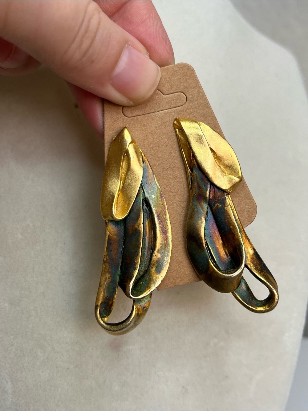 Vintage Gold Tone Modernist brutalist silver tone statement earrings 2”